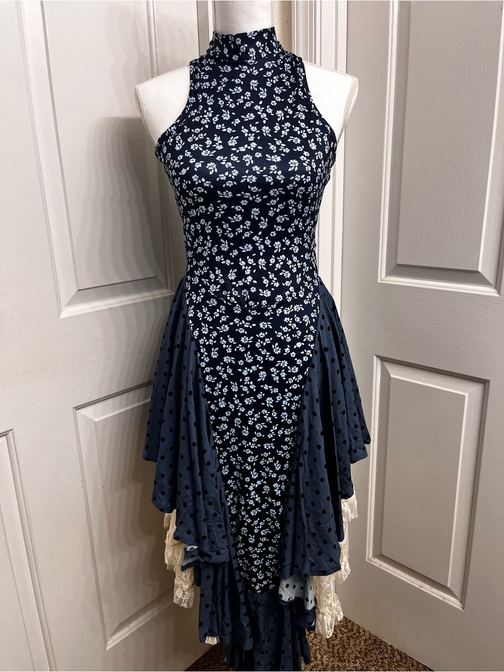 SHEIN Navy Blue One-Shoulder Floral Midi Dress